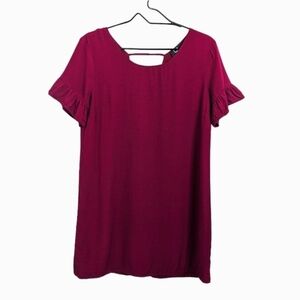 Lulus Women Burgundy Mini Dress Round Neck Short Sleeve Relaxed Fit Lined Size S